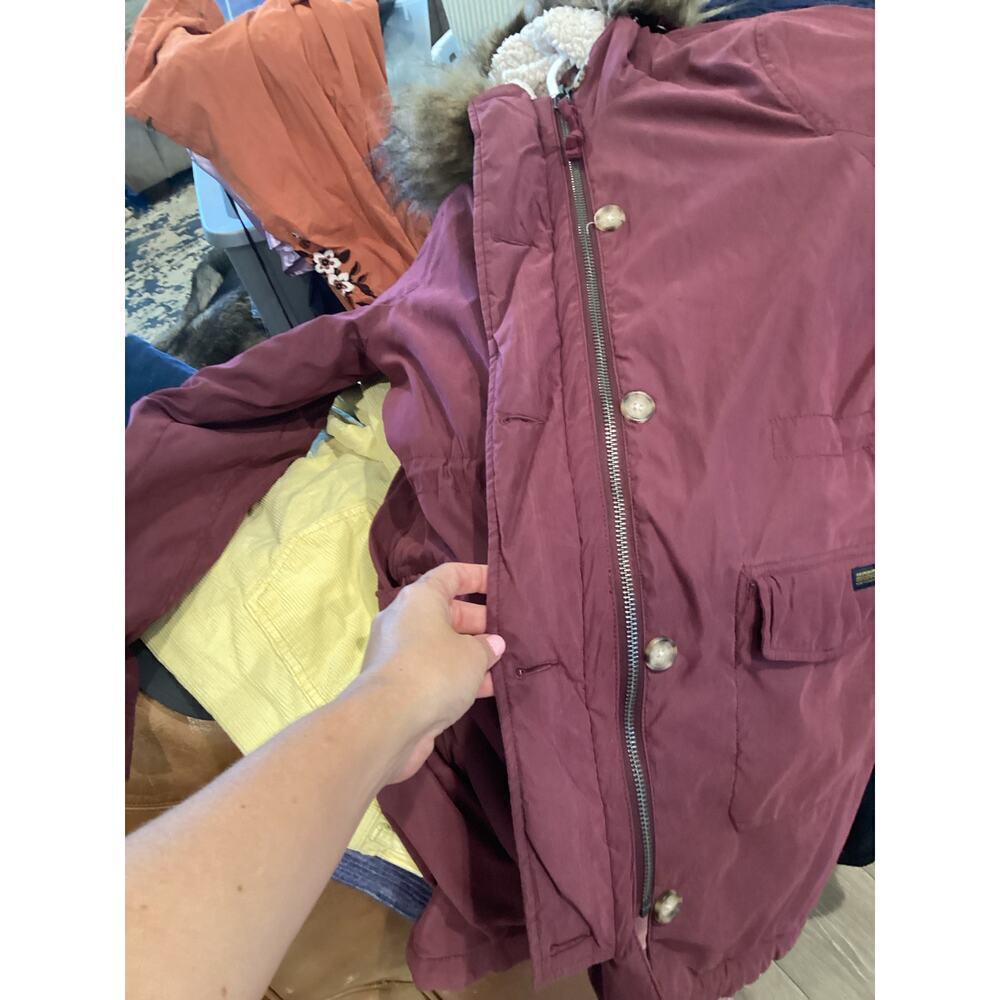Abercrombie & Fitch Womens Y2K Fur Lined Jacket Size S Burgundy Preppy Layers - Picture 9 of 13